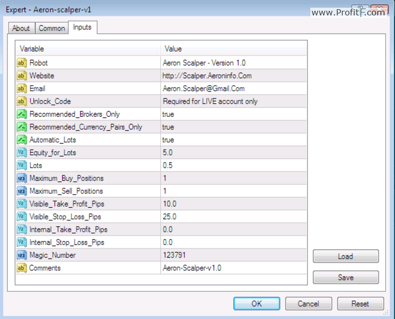 setting Aeron Scalper EA