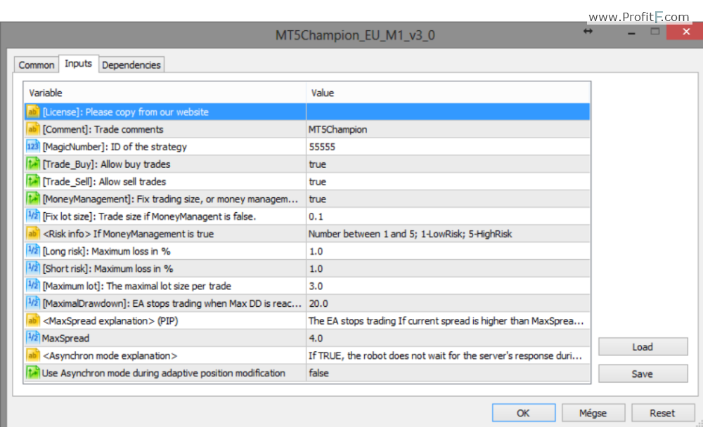 MT5 Champion FX settings