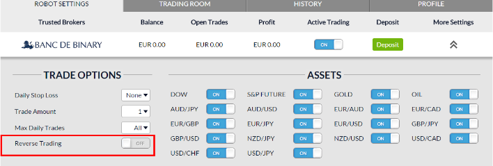 reverse trading feature BinaryOptions Robot