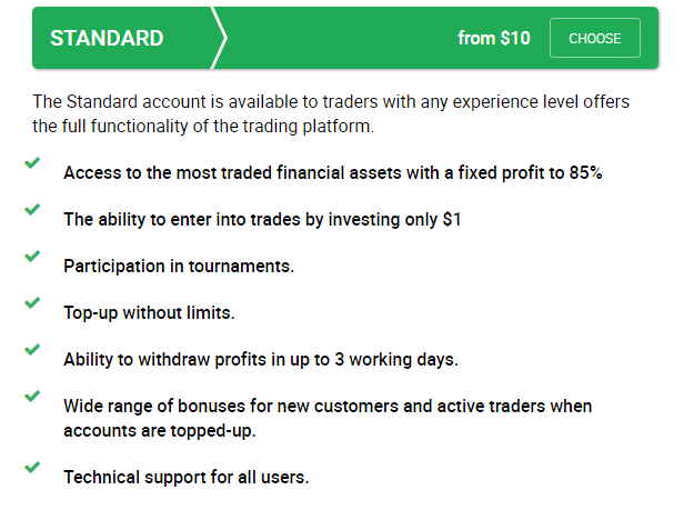 Binomo Standard Account Type